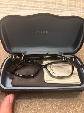 Gucci Black Rectangular Optical Glasses with Gold Accents